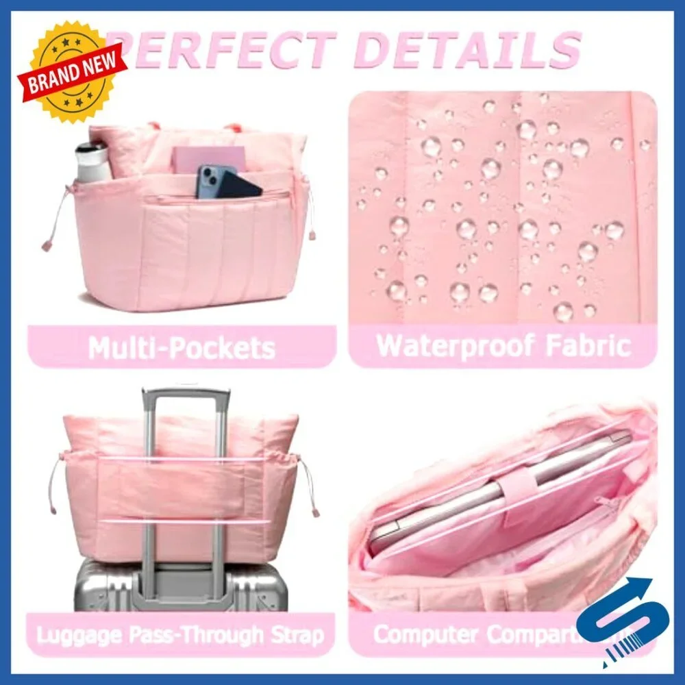 Lightweight Puffer Tote Bag with Compartments for Work and Travel